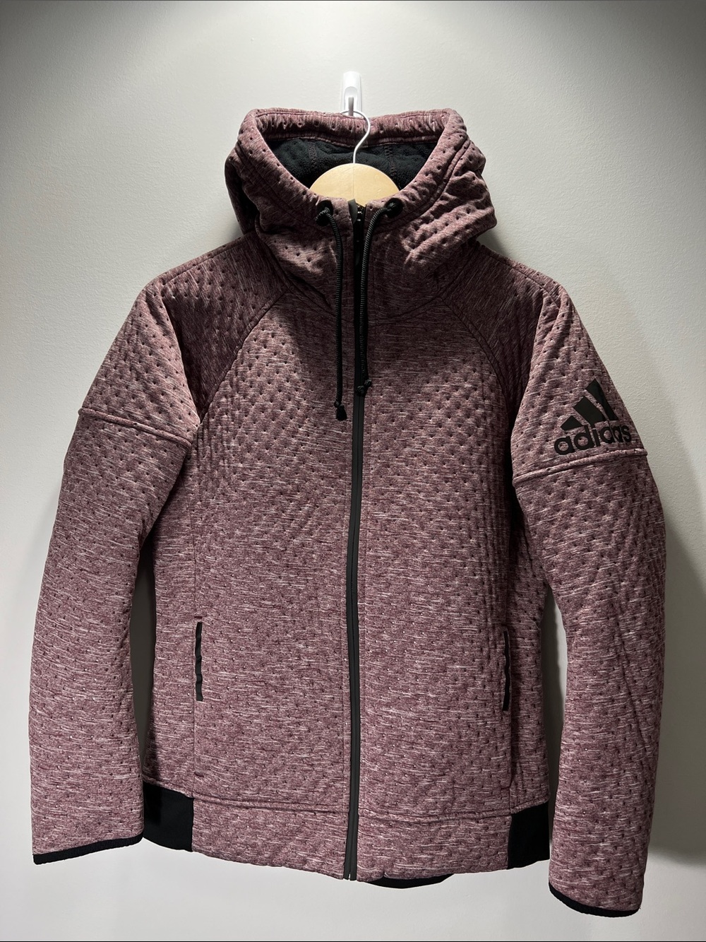 adidas ClimaLite Women’s Heathered Mauve/Burgundy Full Zip Hoodie Jacket - M